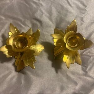 Vintage Brass Gold Leaf Candle Holders